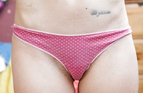 Short haired amateur Poppy B loosing tight ass from pink panties