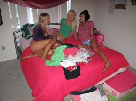 Graceful hotties expose their goods and have some lesbian fun on camera