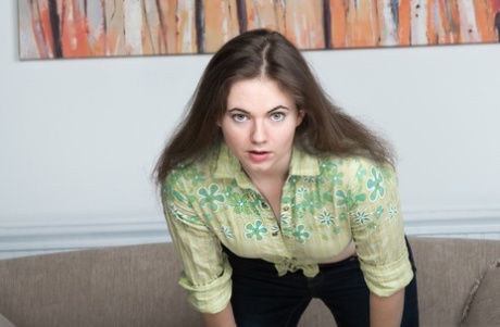 Newbie Camille strips off blouse & jeans before showing her hairy natural body