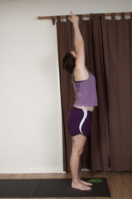 Exercise lover Harley shows very hairy armpits, legs & pussy while working out