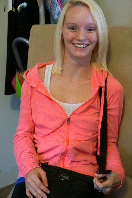 Schoolgirl Sammie Daniels shows off her petite body in public and in private