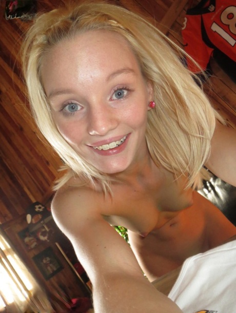 Schoolgirl Sammie Daniels shows off her petite body in public and in private