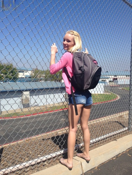 Schoolgirl Sammie Daniels shows off her petite body in public and in private