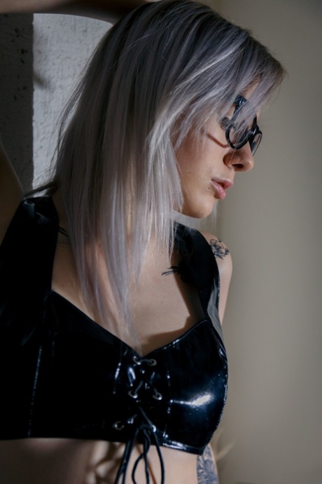 Latvian teen with glasses Kate Fresh pumping and fingering her moist pussy