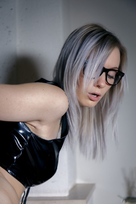 Latvian teen with glasses Kate Fresh pumping and fingering her moist pussy