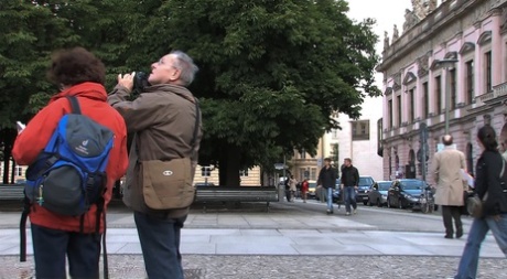 Curvy mom Kitty shamelessly posing buck naked for a crowd of people in public