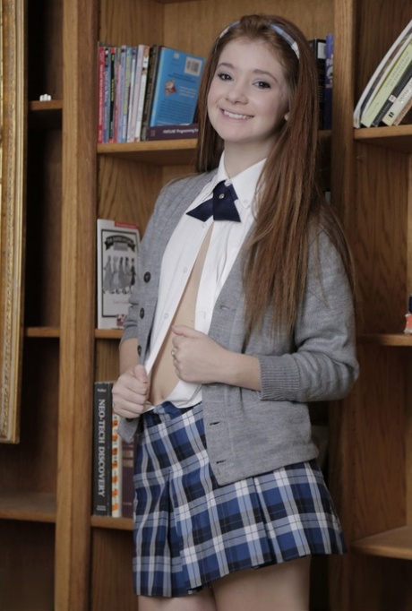Brunette schoolgirl Ava Sparxxx hikes her skirt up and rides a dong in POV