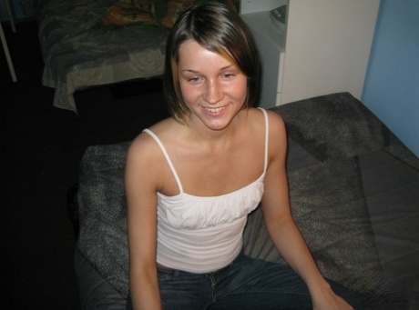 Cute blue eyes amateur teen Irina Bruni gives head and rides a cock