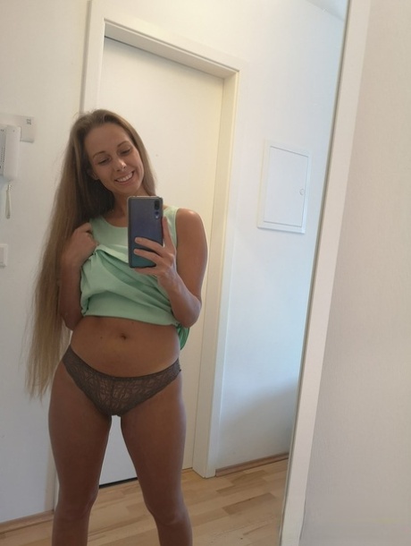 Cute girl with small tits Kinuski fingers her juicy vagina in her bedroom