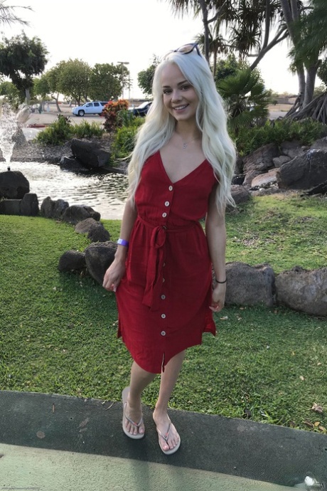 Slender teen Elsa Jean shows her twat and sexy ass in different locations