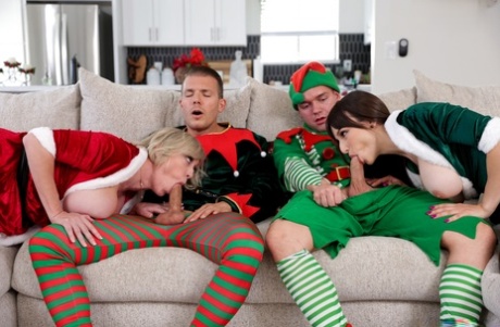 Busty MILFs Dee Williams & Lexi Luna screw elves in a Christmas foursome