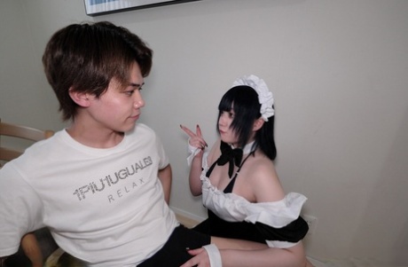 Chubby Japanese teen Momona Amamiya sits on her lover's dick & rides it