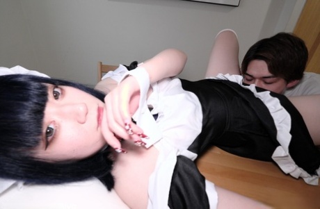 Chubby Japanese teen Momona Amamiya sits on her lover's dick & rides it
