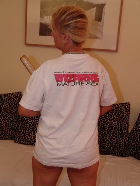 European mature Petunia slides a baseball bat in her twat & tastes a guy's pee
